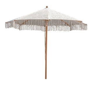 Wooden Beech UMBRELLA Ø200cm / Macrame Knitted Beige