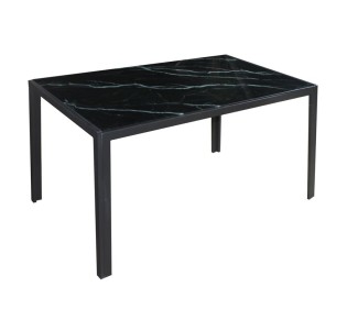 DEGO Table 140x80cm / Metal Black Paint - Glass Black Marble