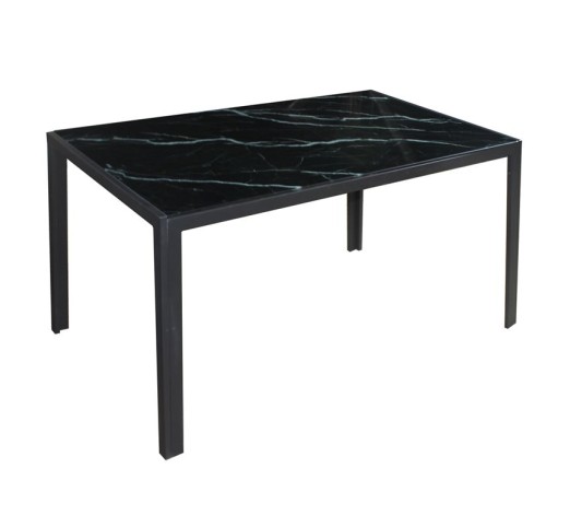 DEGO Table 140x80cm / Metal Black Paint - Glass Black Marble