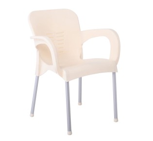 LARA-II Πολυθρόνα Dining Στοιβαζόμενη, ALU Silver, PP Εκρού