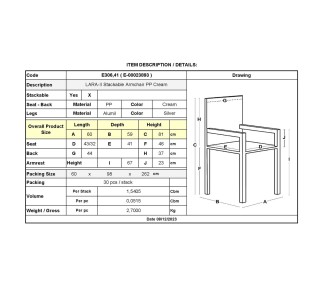 LARA-II Πολυθρόνα Dining Στοιβαζόμενη, ALU Silver, PP Εκρού