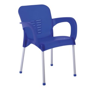 LARA-II Πολυθρόνα Dining Στοιβαζόμενη, ALU Silver, PP Μπλε
