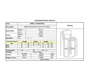 MODA Σκαμπό Bar-Pro Στοιβαζόμενο / PP - UV Protection Απόχρωση Άσπρο