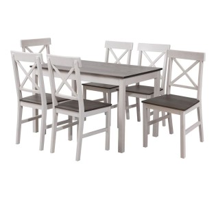 DAILY Set K/D - Table 150x90cm & 6 Chairs - White / Dark Oak