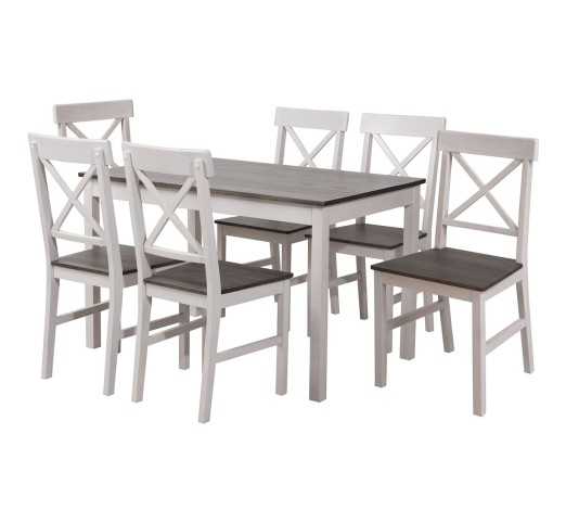 DAILY Set K/D - Table 150x90cm & 6 Chairs - White / Dark Oak