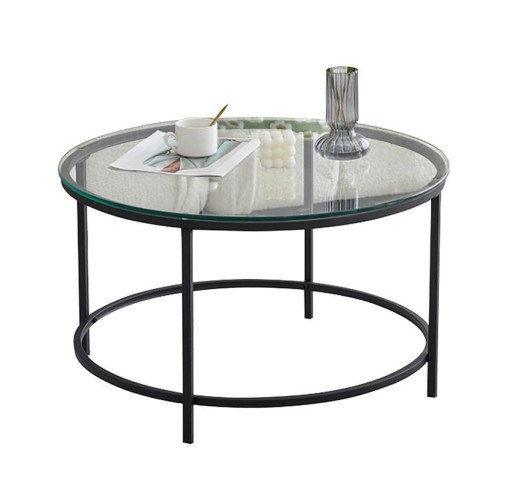 DORSET Coffee Table Ø70x40cm / Metal Black - Clear Glass