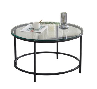 DORSET Coffee Table Ø70x40cm / Metal Black - Clear Glass 2