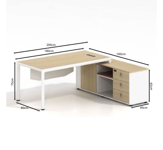 THESIS Γραφείο Αναστρέψιμη Γωνία 200x160cm / Απόχρωση Beech - Άσπρο