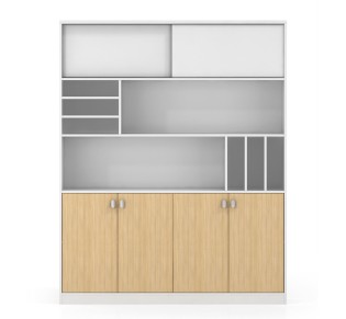 THESIS Βιβλιοθήκη Γραφείου 160x40x200cm με 2 Ράφια - 2 Ντουλάπια Δίφυλλα & 1 επάλληλο / Απόχρωση Beech - Άσπρο