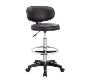 BF406 Reception - Cashier Bar Stool Wheeled - Height Adjustable & Swivel / PU Black