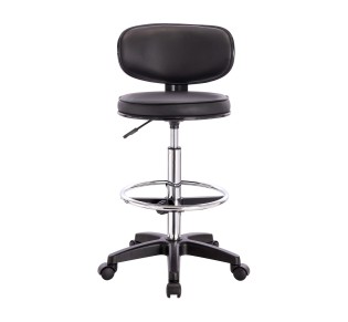BF406 Reception - Cashier Bar Stool Wheeled - Height Adjustable & Swivel / PU Black