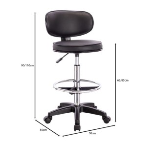BF406 Reception - Cashier Bar Stool Wheeled - Height Adjustable & Swivel / PU Black