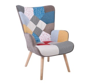 ALMA Armchair / Natural - Patchwork Fabric 2