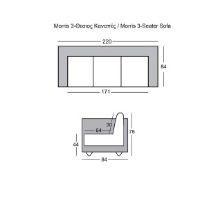MORRIS Sofa 3-seater White Teddy Fabric