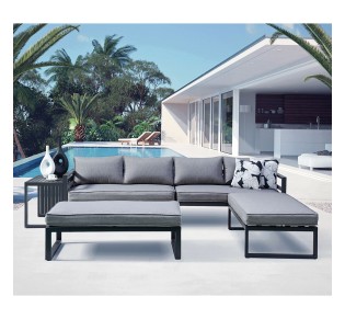 ORBEA Set Καθιστικό Κήπου Καναπές 4-θέσιος & 2 Πάγκοι & Τραπέζι / ALU Ανθρακί - Μαξιλάρι Γκρι Σκούρο