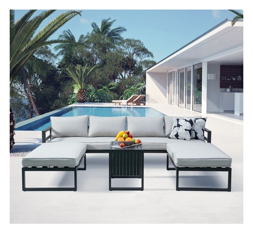 ORBEA Set Sofa & 2 Benches & Coffee Table / ALU Dark Grey - Cushions Dark Grey