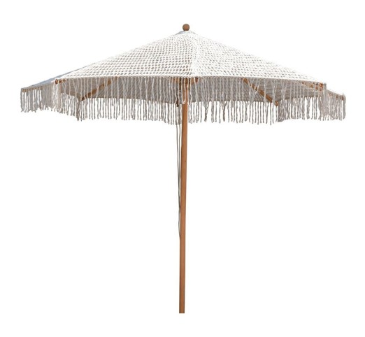 Wooden Beech UMBRELLA 300x300cm / Macrame Knitted Beige
