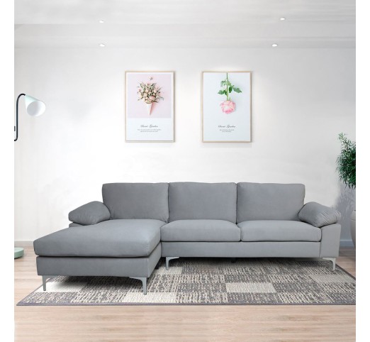 ALEX Corner Sofa - Right Sitting Chaise / Fabric Grey Velure