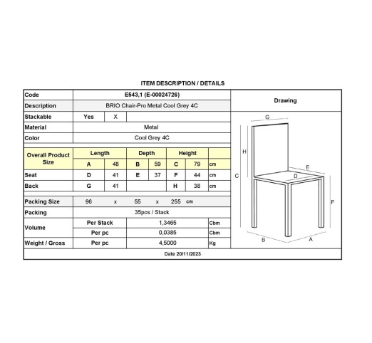 BRIO Stacking Chair-Pro / Metal Cool Grey 4C