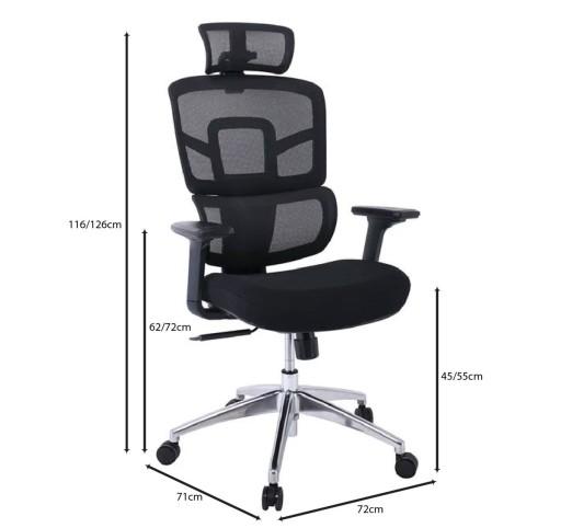 BF8400 Πολυθρόνα Γραφείου Διευθυντή / Mesh - Ύφασμα Μαύρο - Βάση Αλουμίνιο