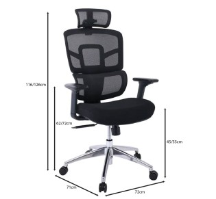 BF8400 Πολυθρόνα Γραφείου Διευθυντή / Mesh - Ύφασμα Μαύρο - Βάση Αλουμίνιο