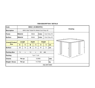BRIO Slat Table-Pro 70x70cm / Metal - Cool Grey 4C