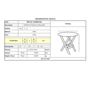 ZAPPEIOU Pantone Folding Table Ø60cm / Metal - White