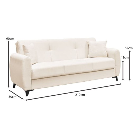 DARIO Sofa - Bed with Storage 3-Seater / Fabric Ecru