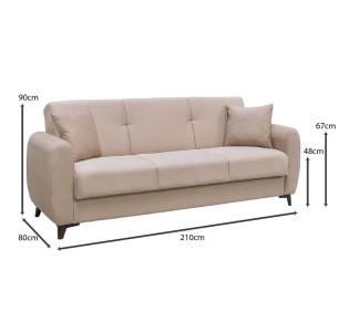DARIO Sofa - Bed with Storage 3 Seater / Fabric Cappuccino