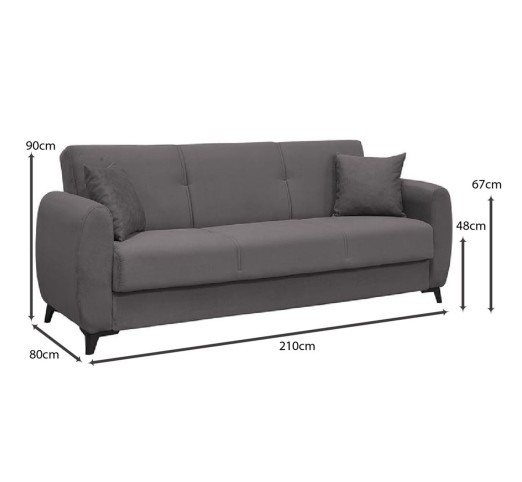 DARIO Sofa - Bed with Storage / 3 Seater - Fabric Grey