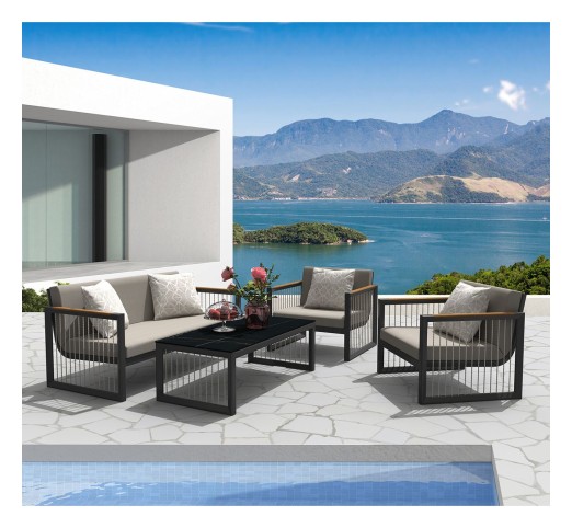CORDOBA Set Καθιστικό - Καναπές & 2 Πολυθρόνες & Τραπεζάκι / ALU Ανθρακί - Μαξιλάρια Μπεζ