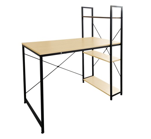 PC Metal DESK 4-Shelves 120x60cm Black / Melamine Maple