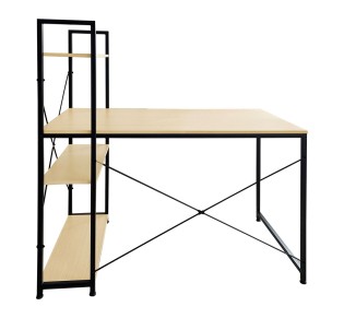 ΓΡΑΦΕΙΟ Η/Υ με 4 Ράφια Μέταλλο Βαφή Μαύρο / Melamine Beech