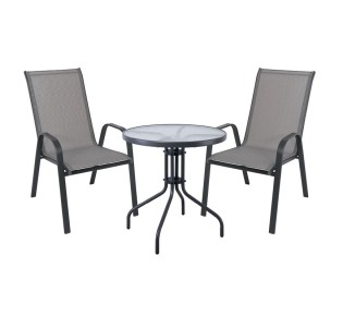 RIO Set Table Ø70cm & 2 Armchairs / Metal Dark Grey - Textilene Grey