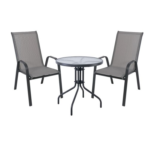 RIO Set Table Ø70cm & 2 Armchairs / Metal Dark Grey - Textilene Grey