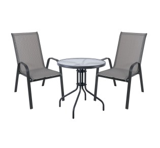 RIO Set Κήπου - Βεράντας Τραπέζι Ø70cm & 2 Πολυθρόνες / Μέταλλο Βαφή Ανθρακί - Textilene Γκρι 2