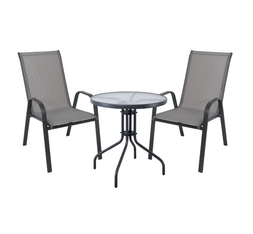 RIO Set Table Ø70cm & 2 Armchairs / Metal Dark Grey - Textilene Grey