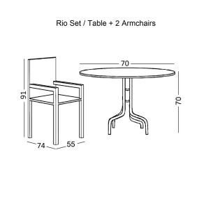 RIO Set Κήπου - Βεράντας Τραπέζι Ø70cm & 2 Πολυθρόνες / Μέταλλο Βαφή Ανθρακί - Textilene Γκρι