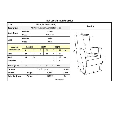 ADAMS Armchair Anthracite Fabric