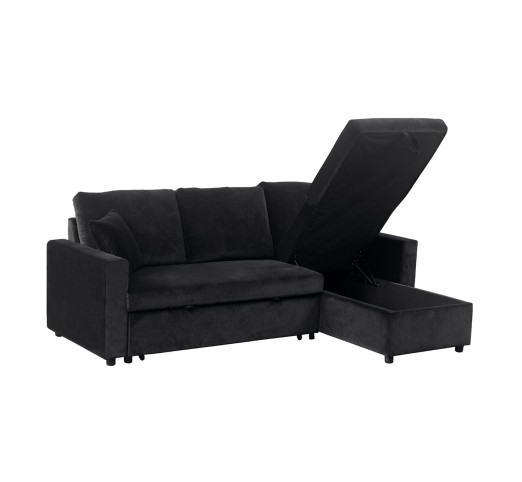 MONTREAL Reversible Storage Corner Sofa - Bed / Microfiber Black