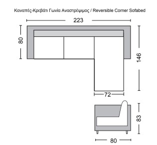 MONTREAL Καναπές - Κρεβάτι Γωνία Αναστρέψιμη με Χώρο Αποθήκευσης / Microfiber Μαύρο