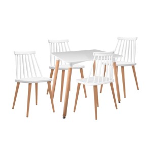 LAVIDA-ART Set Table 80x80cm & 4 Chairs / Natural - White