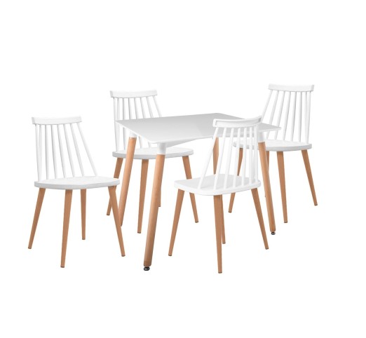 LAVIDA-ART Set Table 80x80cm & 4 Chairs / Natural - White