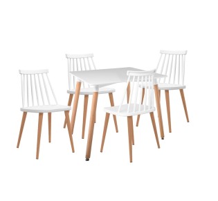 LAVIDA-ART Τραπεζαρία Τραπέζι 80x80cm Οξιά - MDF & 4 Καρέκλες Μέταλλο Βαφή - Φυσικό PP Άσπρο