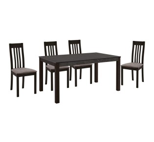 SABINIO Set (1 & 4) Dark Walnut / Fabric Camel / Melamine Greystone