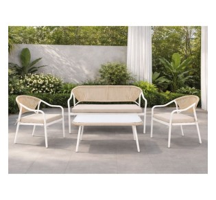 PALERMO Set 4pcs / Metal White - Wicker Natural - Cushions Beige