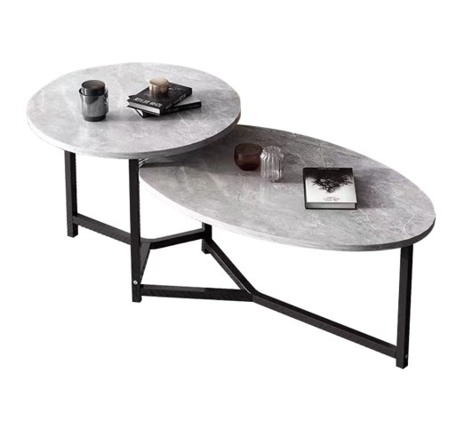 TRONIC Τραπεζάκι Σαλονιού - Καθιστικού Διπλό 125x60cm / Μέταλλο Μαύρο - Επιφάνεια Απόχρωση Γκρι