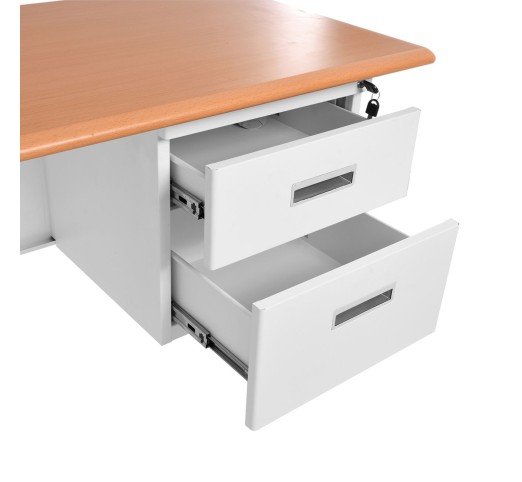 Corner Metal Desk 140x100x60cm White / Maple