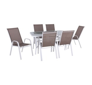 RIO Set Τραπεζαρία Κήπου Τραπέζι 140x80cm - 6 Πολυθρόνες / Άσπρο Μέταλλο - Textilene Cappuccino 2