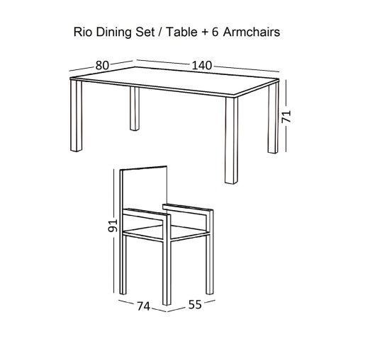 RIO Set Τραπεζαρία Κήπου Τραπέζι 140x80cm - 6 Πολυθρόνες / Άσπρο Μέταλλο - Textilene Cappuccino